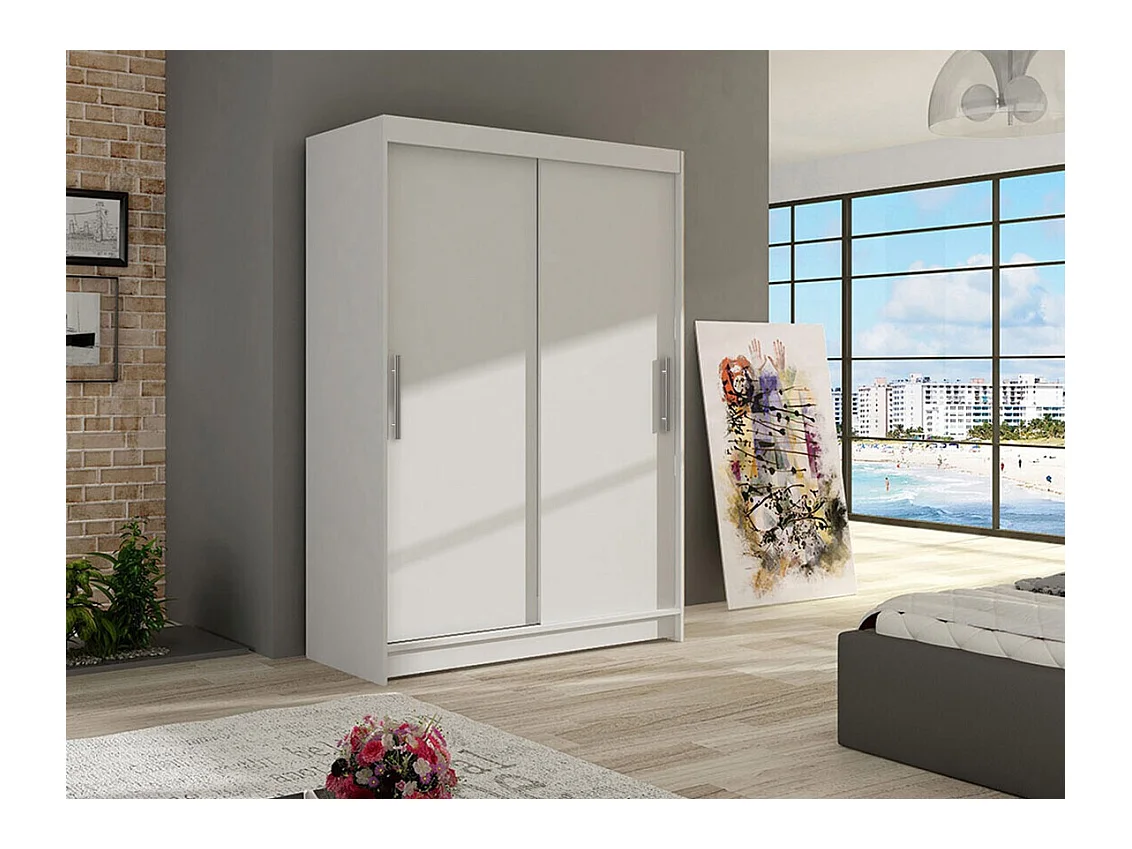 Armoire Closico 117, Blanc, 200x120x58cm, Portes d'armoire: Coulissantes