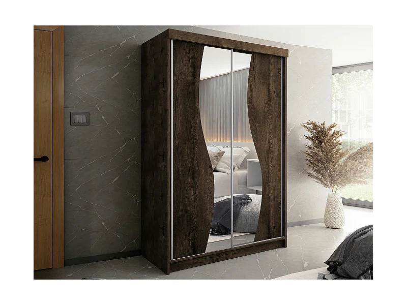 Armario Dover 110, Fresno oscuro, 200x150x62cm, Puertas de armario: Correderas