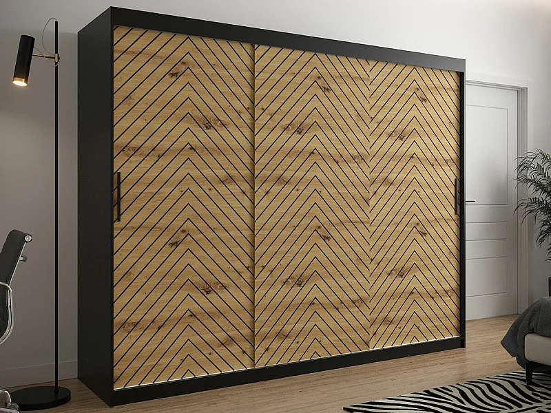 Armoire Hartford 316, Chêne Artisan|Noir, 200x250x62cm, Portes d'armoire: Coulissantes