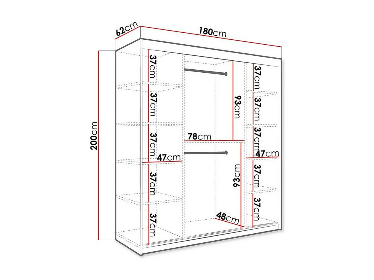 Armoire Hartford 255, Marbre blanc|Mat blanc, 200x180x62cm, Nombre d'étagères: 9