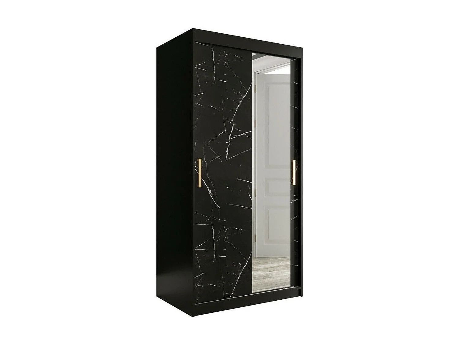 Armario Hartford 258, Mármol negro|Negro mate, 200x100x62cm, Número de estantes: 4