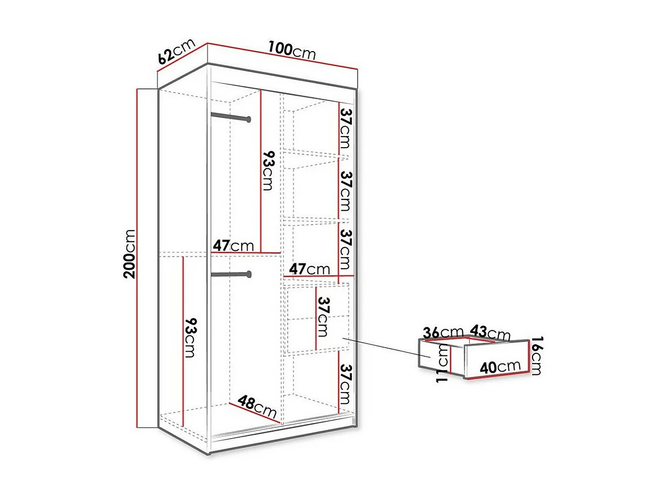 Armario Hartford 258, Mármol negro|Negro mate, 200x100x62cm, Número de estantes: 4