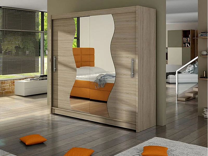 Armario Closico 126, Roble Sonoma, 215x180x58cm, Puertas de armario: Correderas