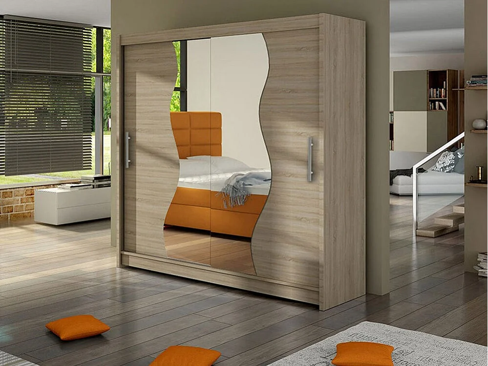 Armario Closico 126, Roble Sonoma, 215x180x58cm, Puertas de armario: Correderas