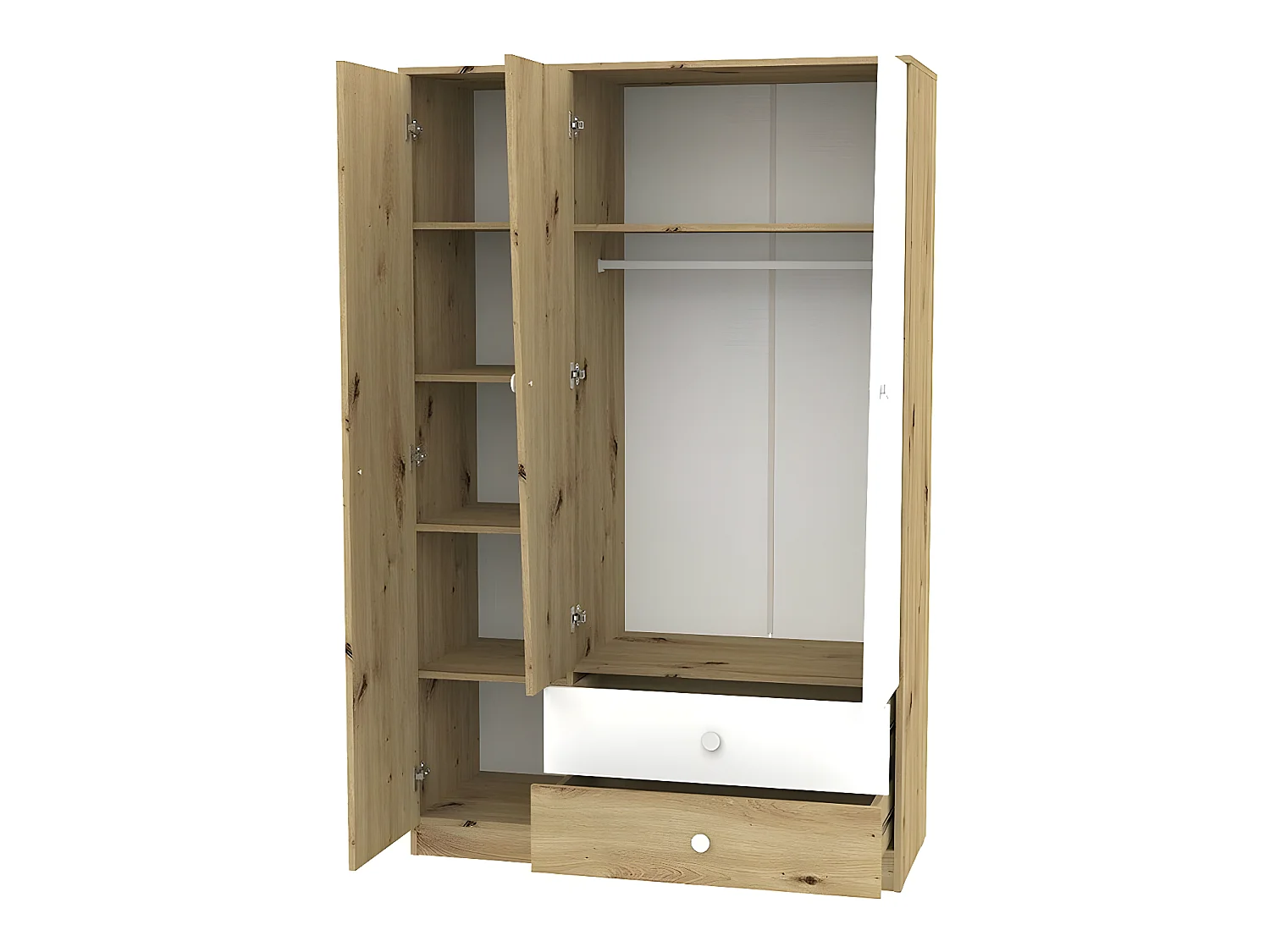 Armoire Almira 102, Gris|Blanc|Chêne Artisan, 191x120x50cm, Nombre d'étagères: 5
