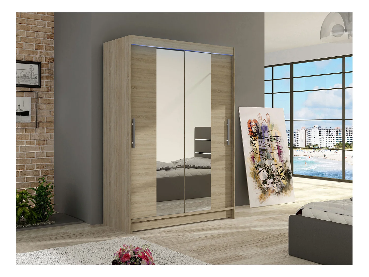 Armoire Closico 133, Sonoma chêne, 200x120x58cm, Portes d'armoire: Coulissantes