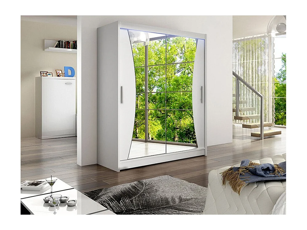 Armoire Closico 116, Blanc, 200x150x58cm, Portes d'armoire: Coulissantes