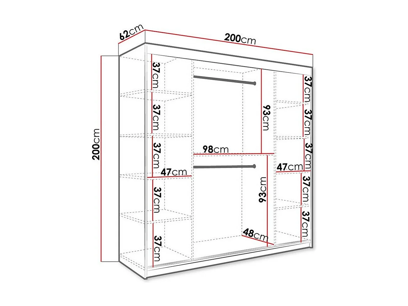 Armario Hartford 244, Mármol negro|Negro mate, 200x200x62cm, Número de estantes: 9