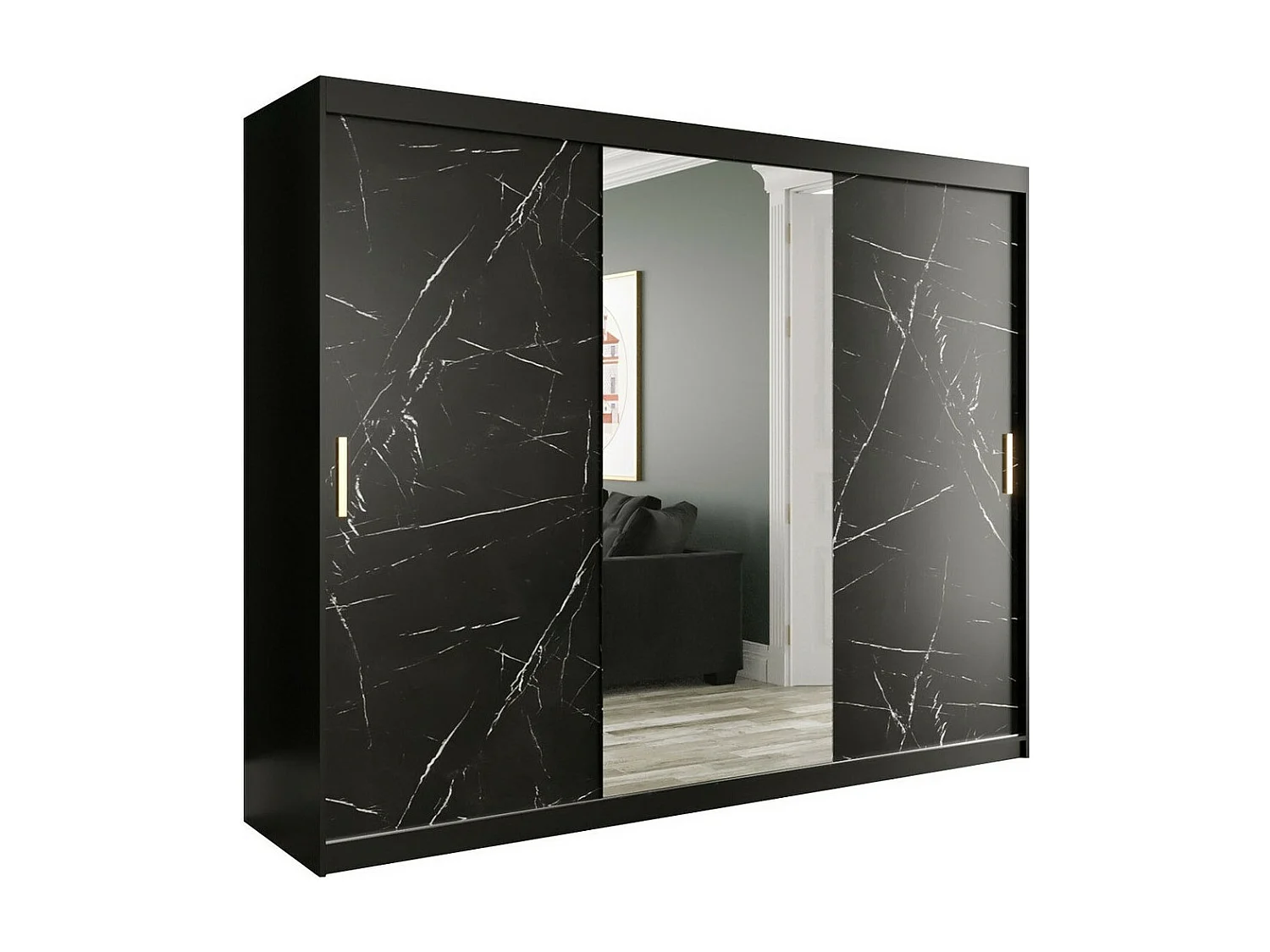 Armario Hartford 257, Negro mate|Mármol negro, 200x250x62cm, Número de estantes: 7