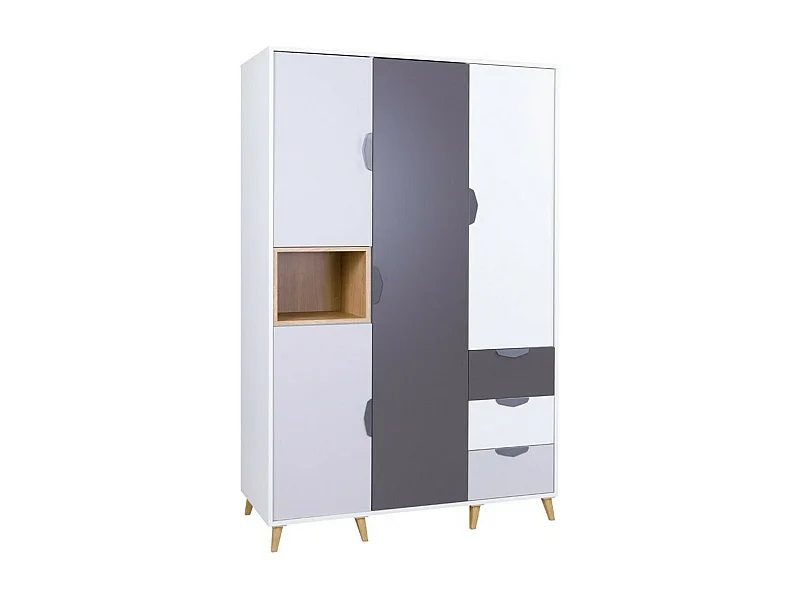Armoire Domvera 100, Chêne de Lefkas|Blanc|Graphite|Gris, 190x120x55cm