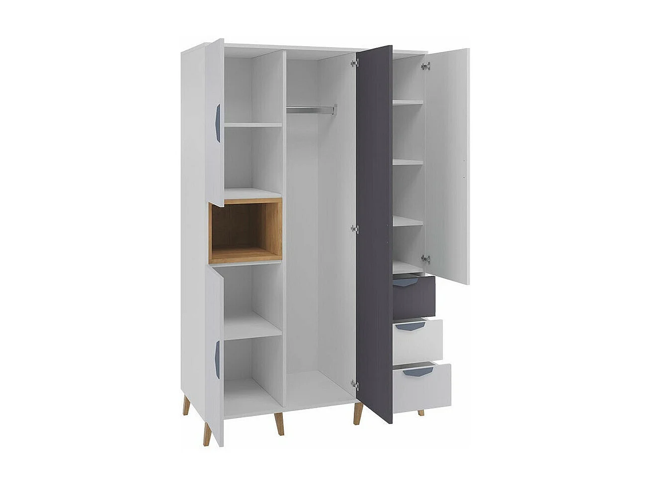 Armoire Domvera 100, Gris|Chêne de Lefkas|Blanc|Graphite, 190x120x55cm