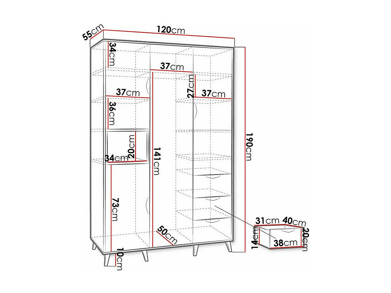 Armoire Domvera 100, Gris|Chêne de Lefkas|Blanc|Graphite, 190x120x55cm