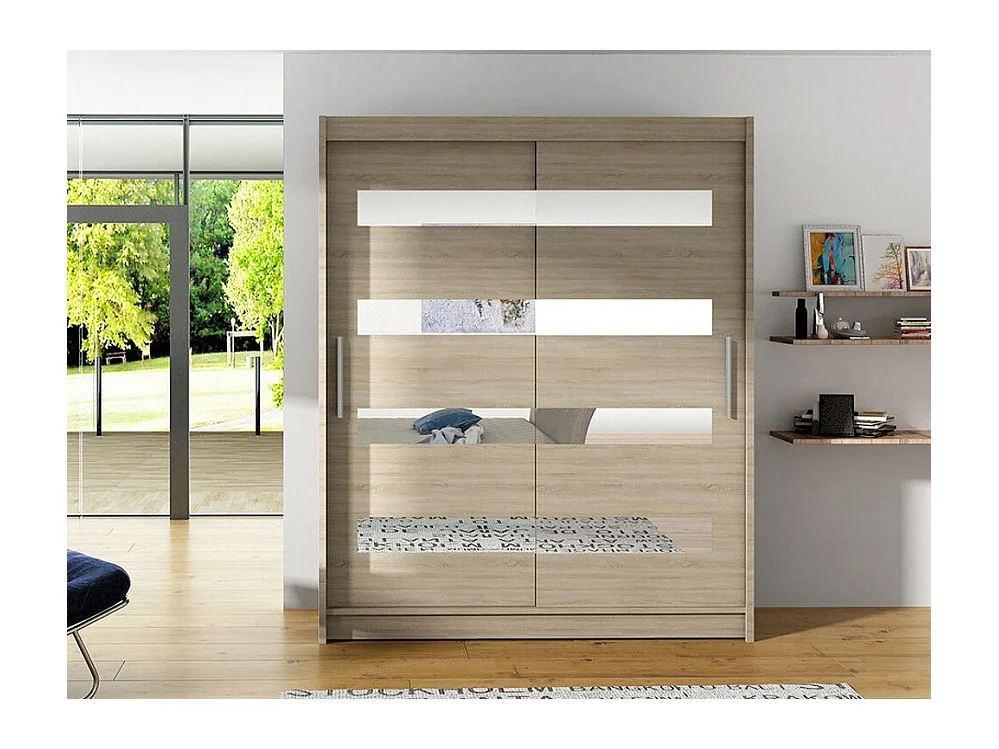 Armoire Closico 136, Sonoma chêne, 200x150x58cm, Portes d'armoire: Coulissantes