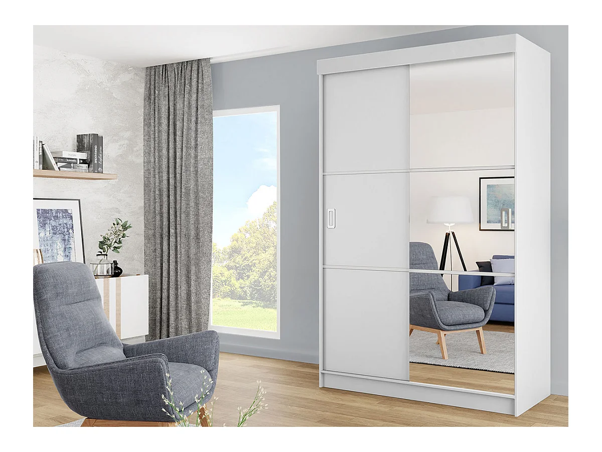 Armoire Dover 111, Blanc, 205x138x60cm, Portes d'armoire: Coulissantes