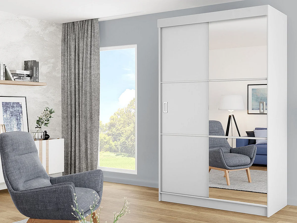 Armoire Dover 111, Blanc, 205x138x60cm, Portes d'armoire: Coulissantes