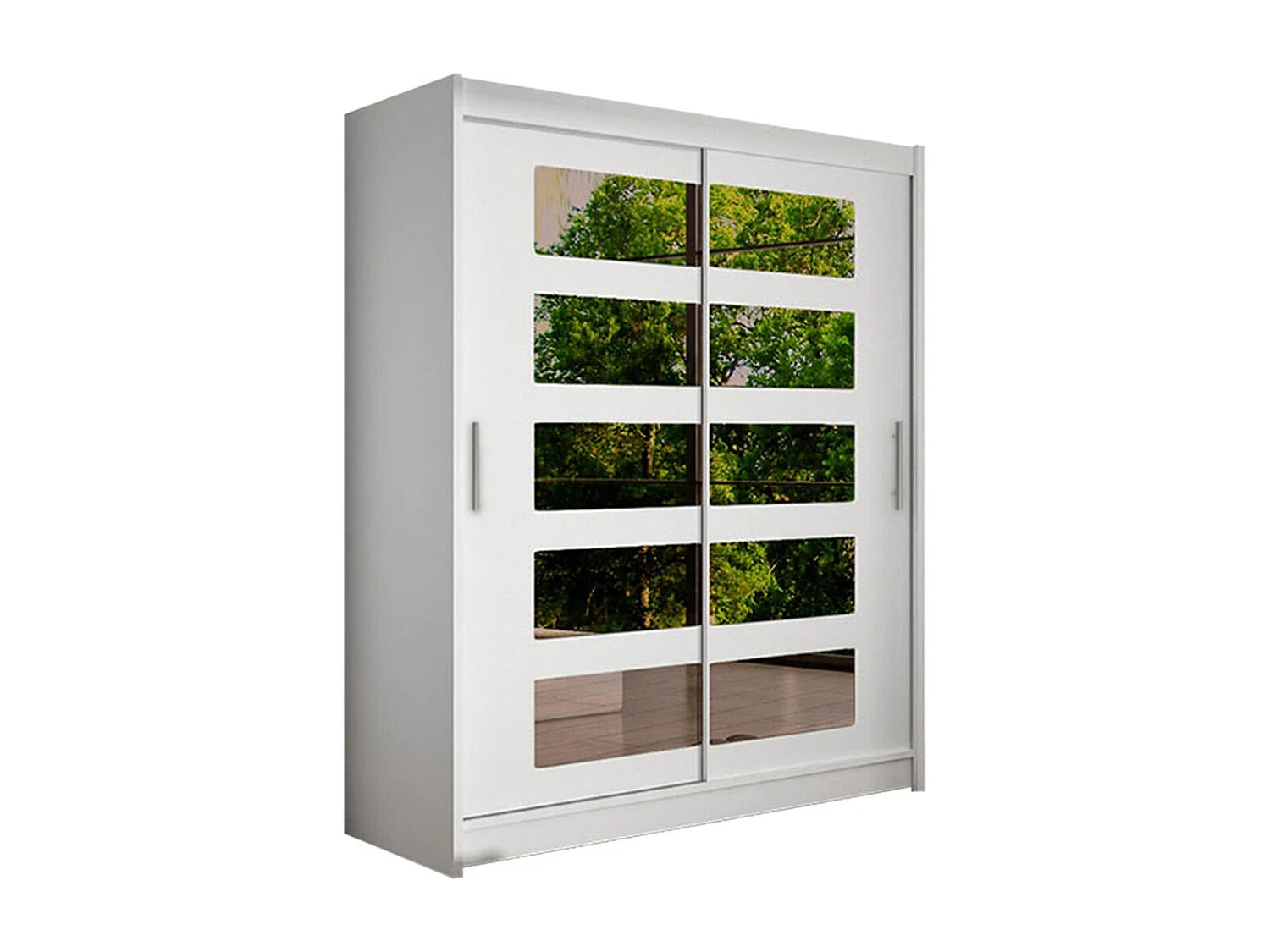 Armoire Closico 114, Blanc, 200x150x58cm, Portes d'armoire: Coulissantes