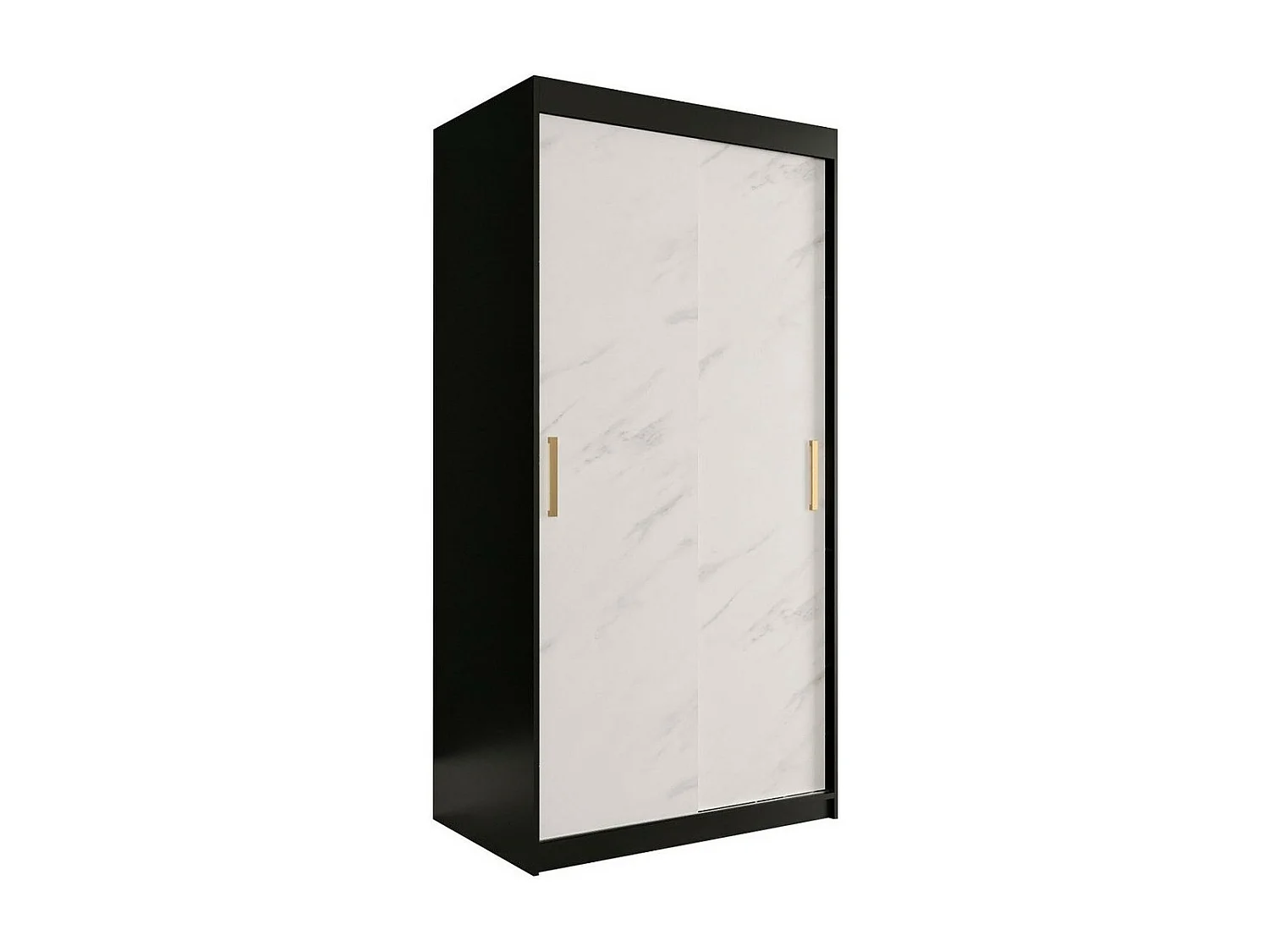 Armoire Hartford 246, Marbre blanc|Noir mat, 200x100x62cm, Portes d'armoire: Coulissantes