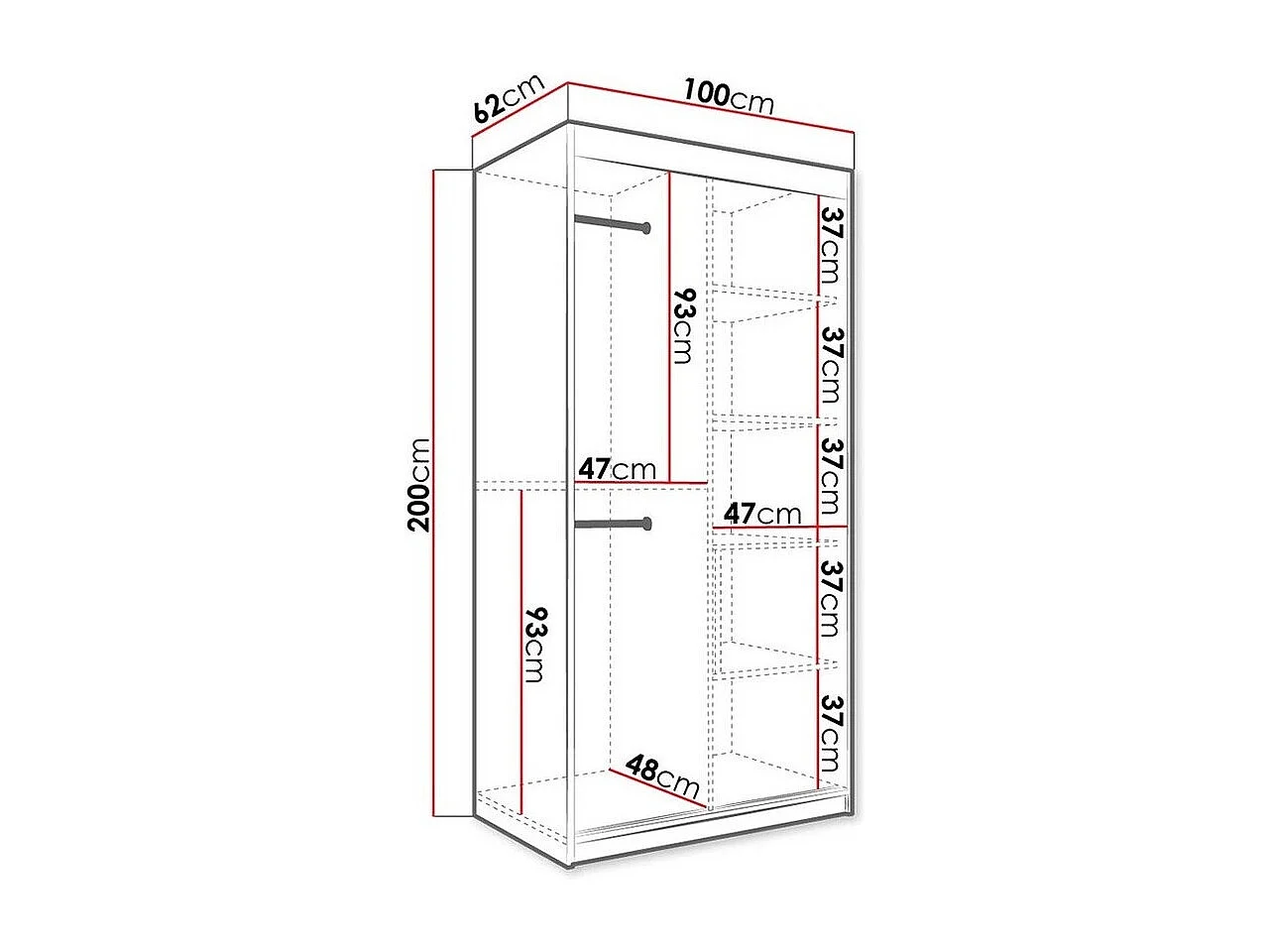 Armoire Hartford 246, Marbre blanc|Noir mat, 200x100x62cm, Portes d'armoire: Coulissantes