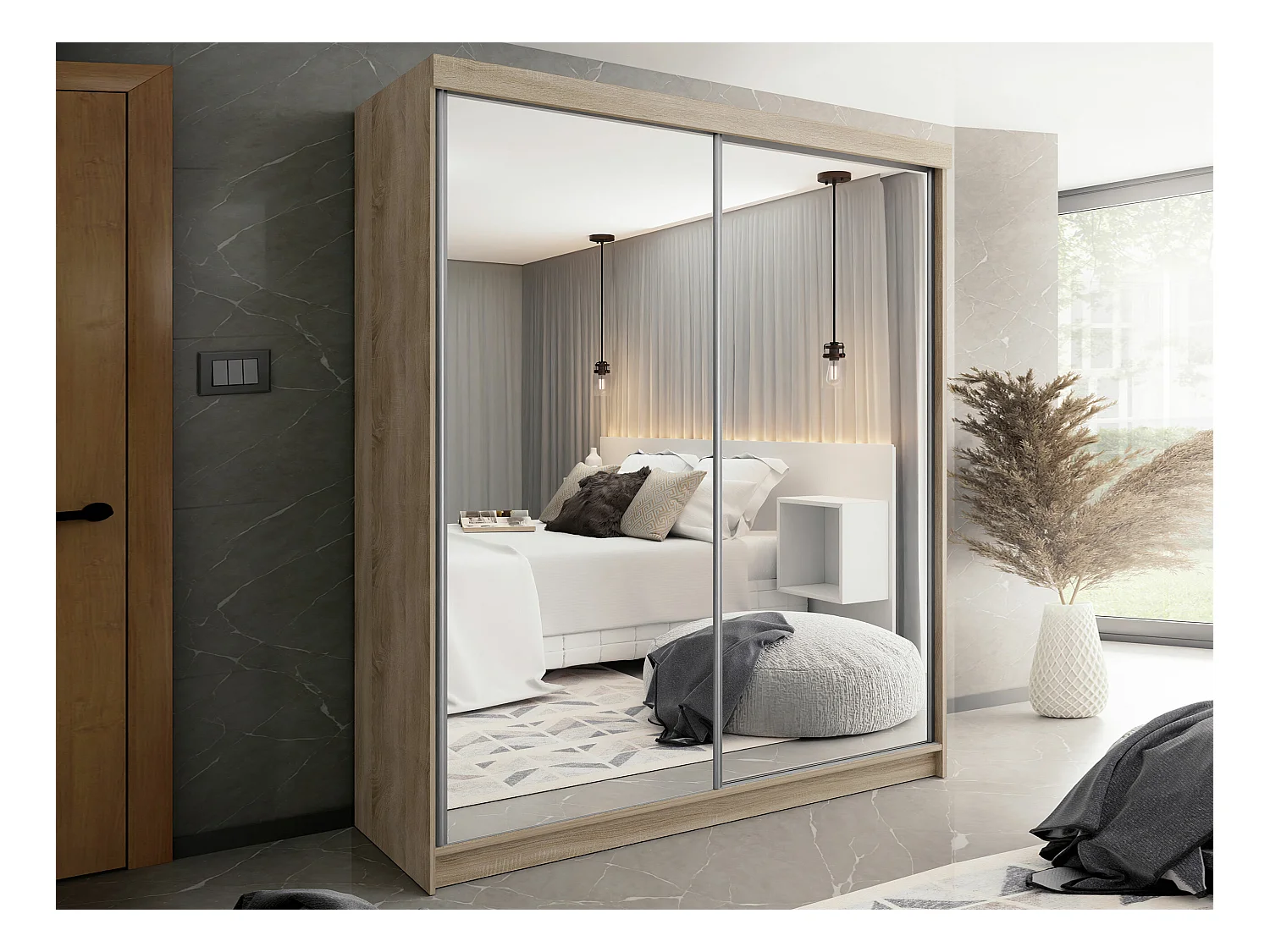 Armoire Dover 106, Sonoma chêne, 200x200x62cm, Portes d'armoire: Coulissantes