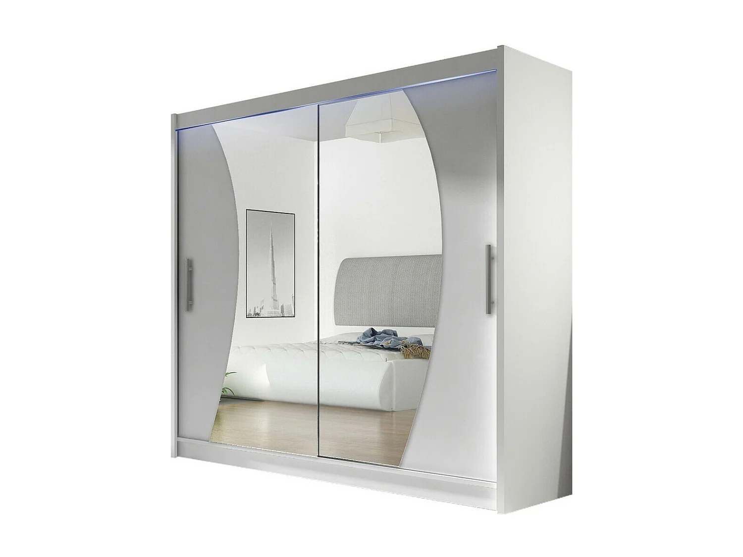 Armoire Closico 115, Blanc, 215x180x58cm, Portes d'armoire: Coulissantes