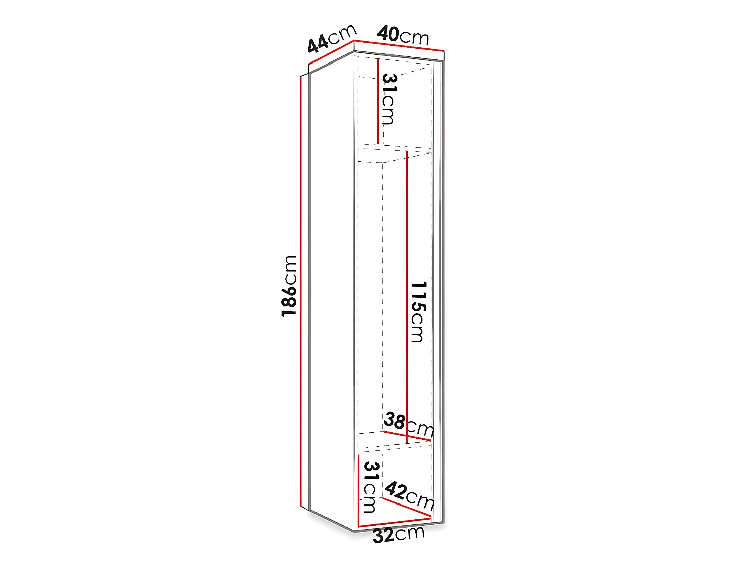 Armoire Hartford 369, Blanc, 186x40x44cm, Portes d'armoire: Avec des charnières