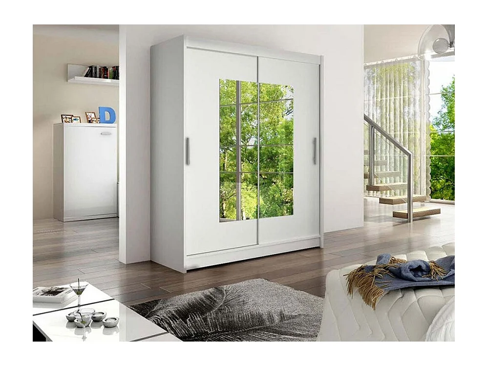 Armario Closico 104, Blanco, 200x150x58cm, Puertas de armario: Correderas