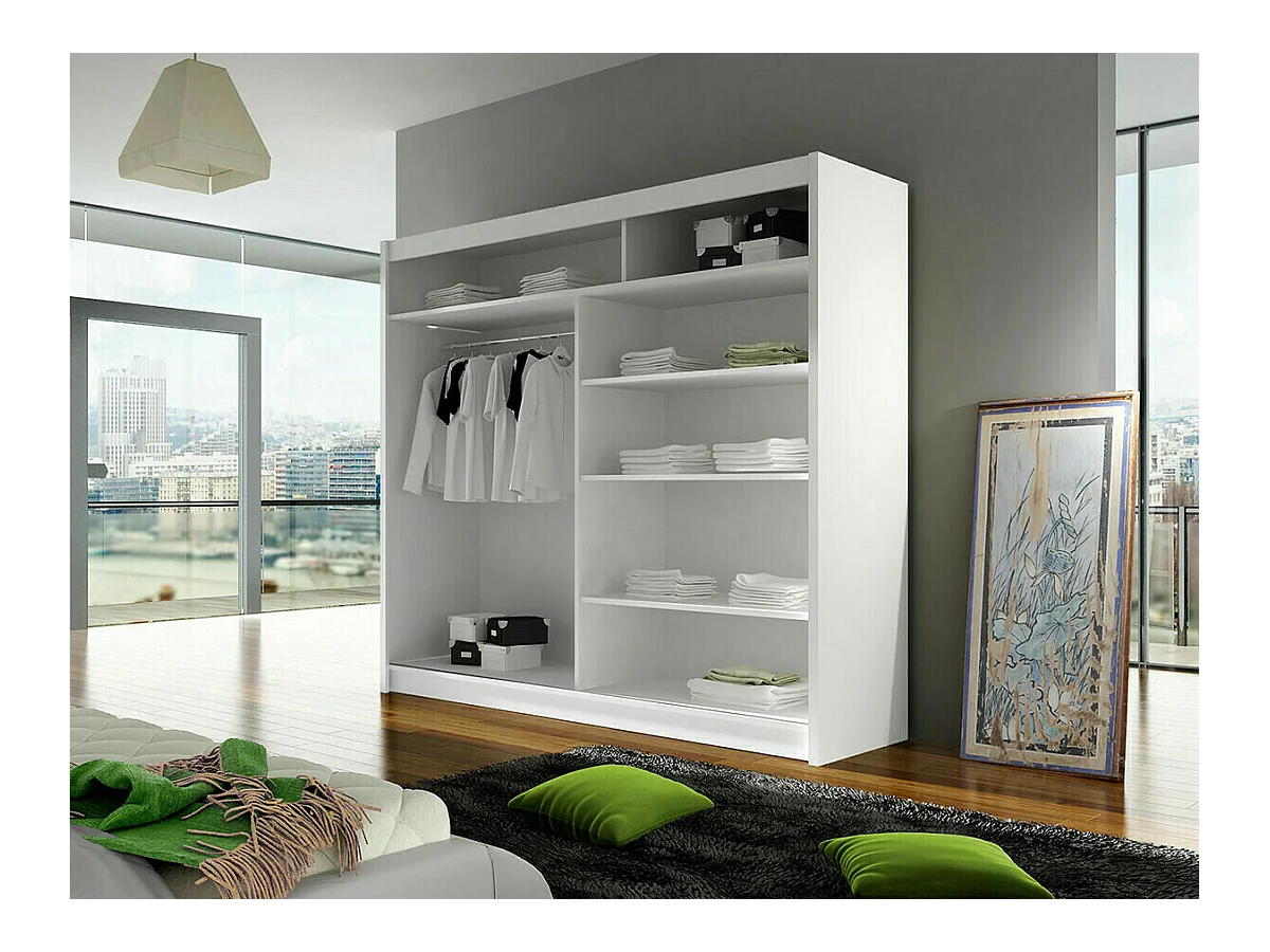 Armoire Closico 154, Noir|Blanc, 215x180x58cm, Portes d'armoire: Coulissantes
