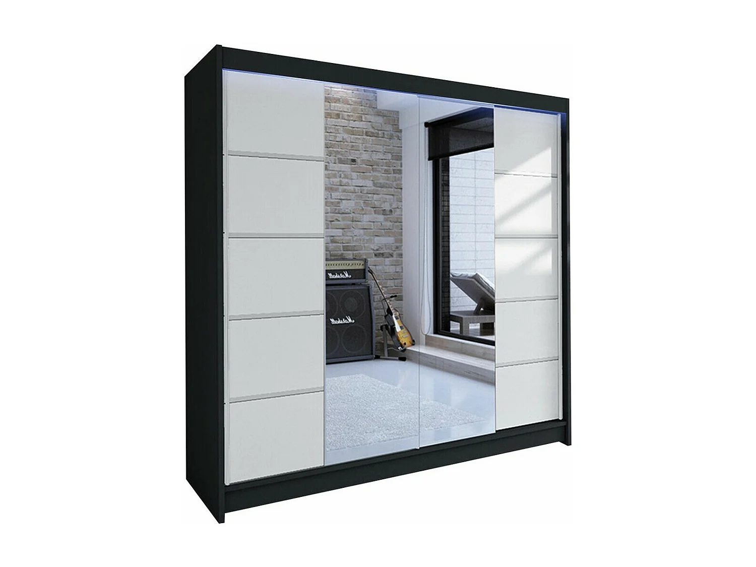 Armoire Closico 154, Noir|Blanc, 215x180x58cm, Portes d'armoire: Coulissantes