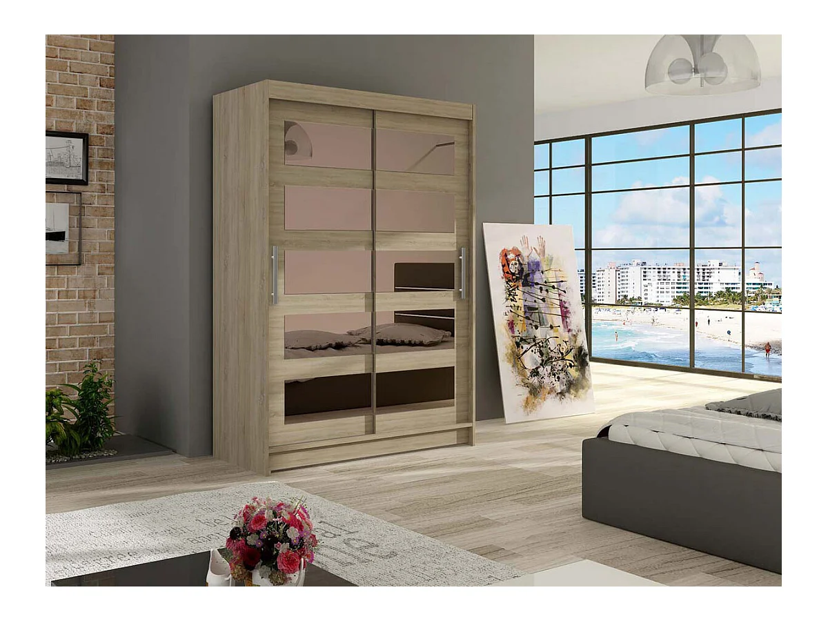 Armoire Closico 111, Sonoma chêne, 200x120x58cm, Portes d'armoire: Coulissantes