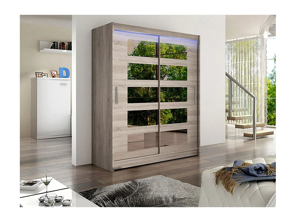 Armario Closico 114, Trufa roble, 200x150x58cm, Puertas de armario: Correderas