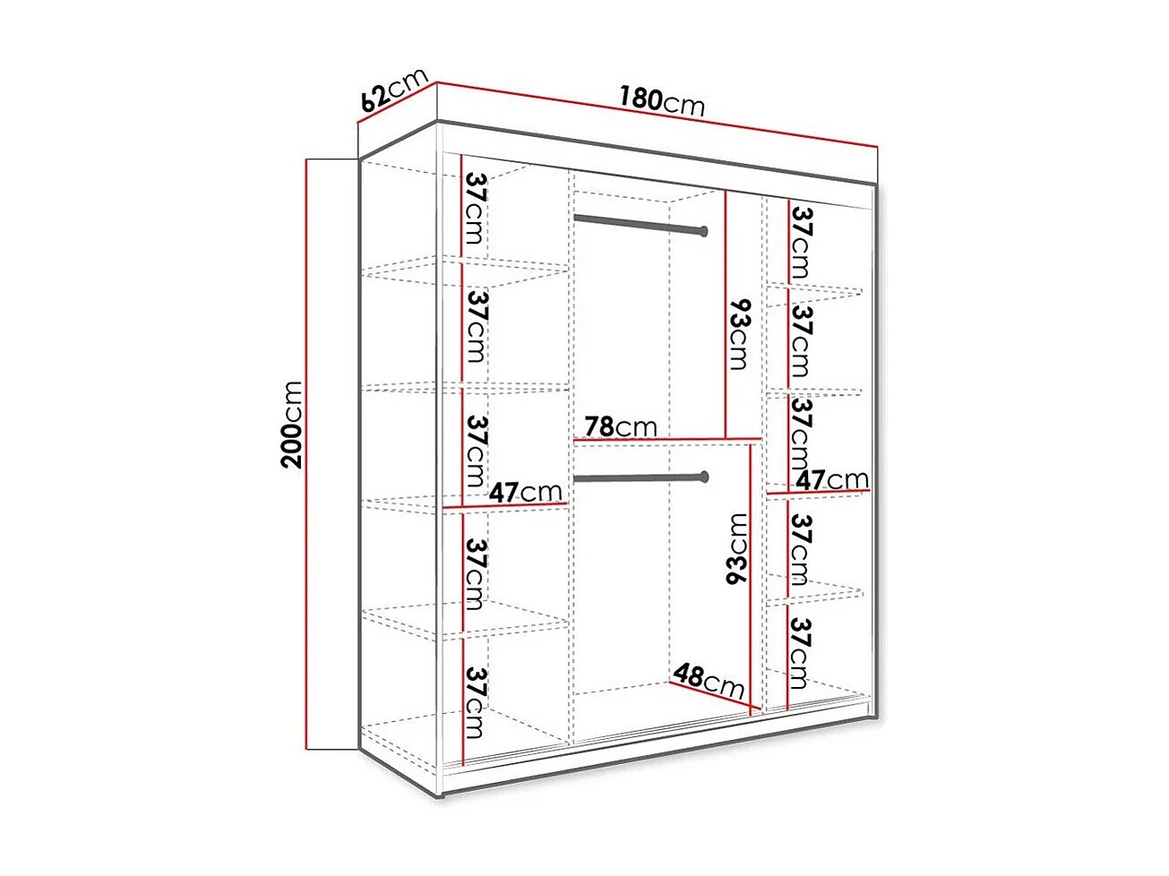 Armario Hartford 261, Mármol negro|Negro mate, 200x180x62cm, Número de estantes: 9