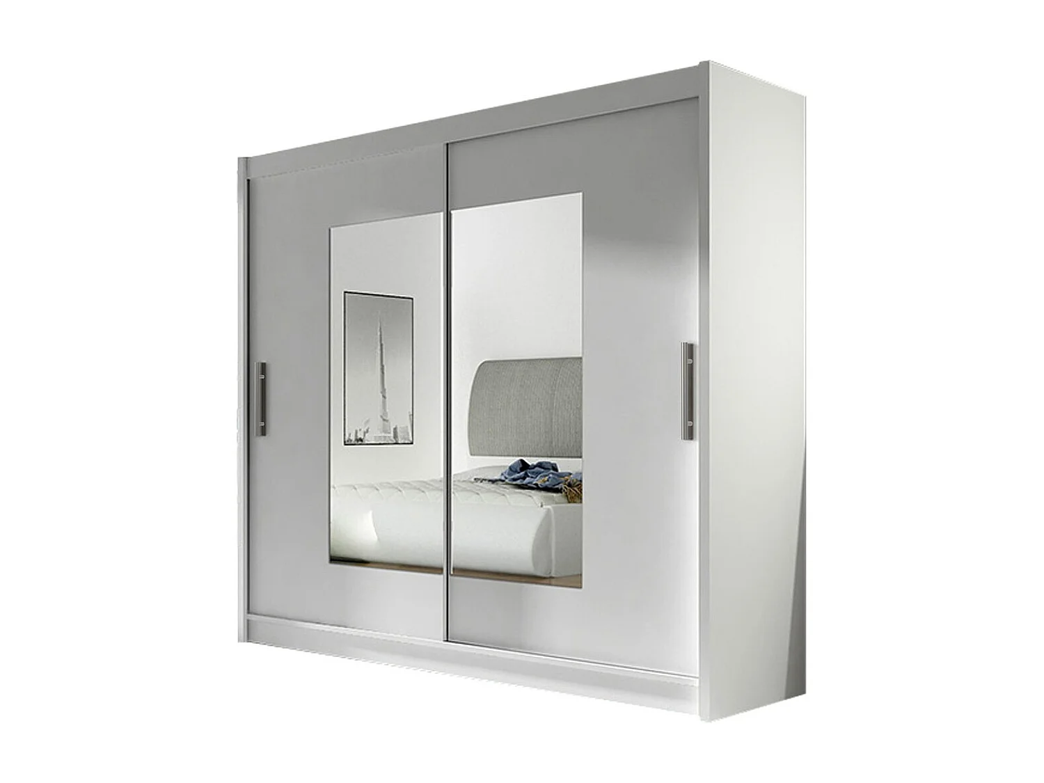 Armoire Closico 106, Blanc, 215x180x58cm, Portes d'armoire: Coulissantes