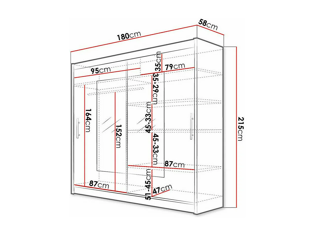 Armoire Closico 106, Blanc, 215x180x58cm, Portes d'armoire: Coulissantes
