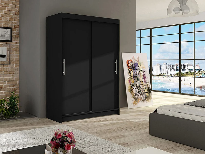 Armario Closico 117, Negro, 200x120x58cm, Puertas de armario: Correderas