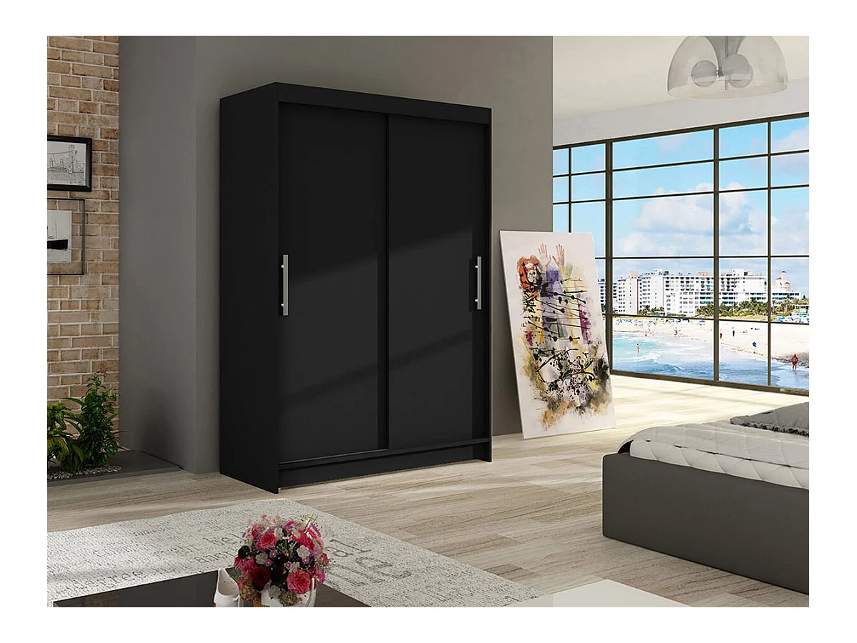 Armoire Closico 117, Noir, 200x120x58cm, Portes d'armoire: Coulissantes