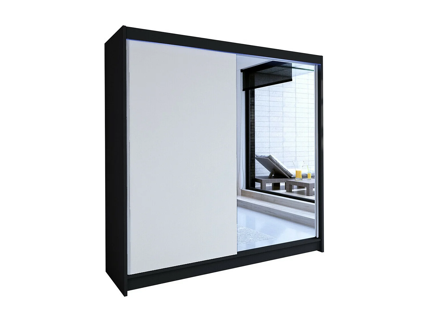 Armario Closico 137, Blanco|Negro, 215x180x58cm, Puertas de armario: Correderas