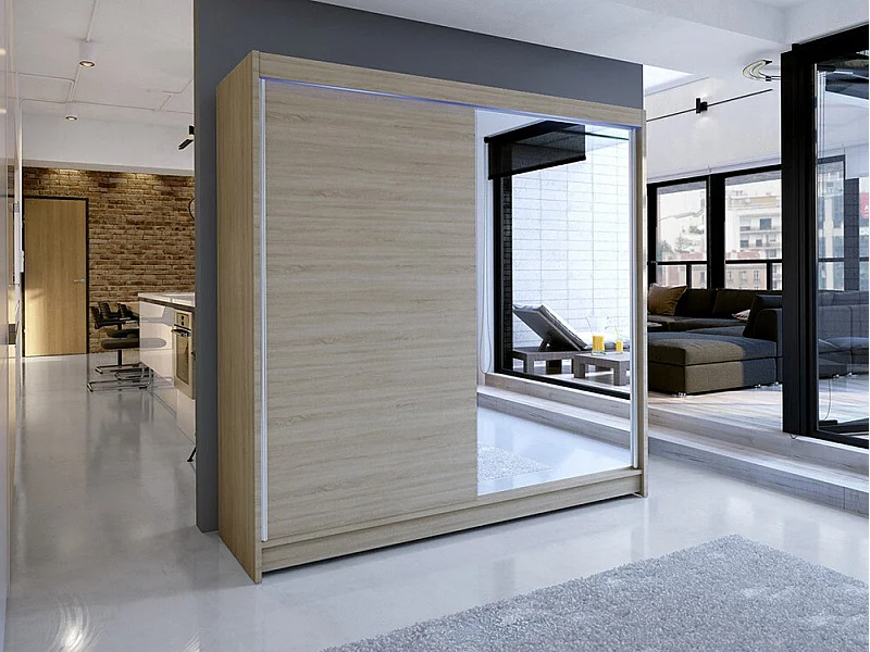 Armario Closico 137, Roble Sonoma, 215x180x58cm, Puertas de armario: Correderas