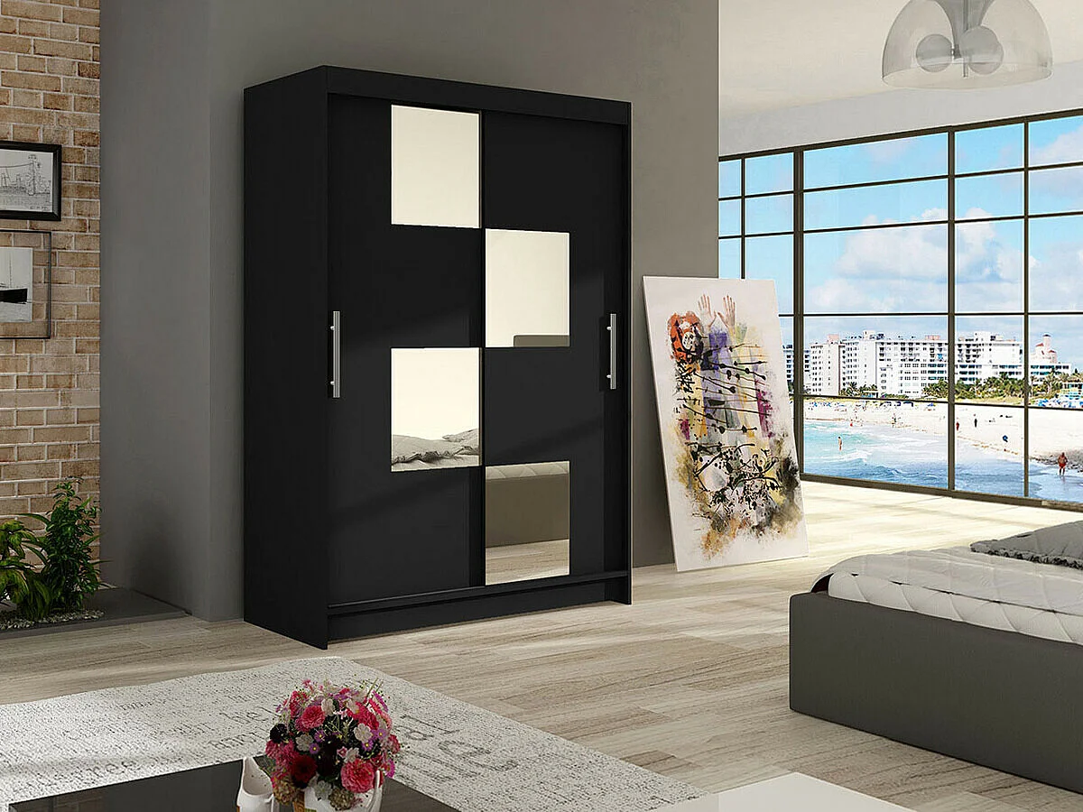 Armoire Closico 105, Noir, 200x120x58cm, Portes d'armoire: Coulissantes
