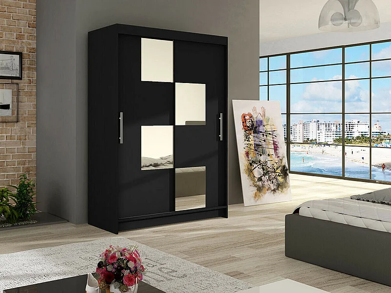 Armoire Closico 105, Noir, 200x120x58cm, Portes d'armoire: Coulissantes