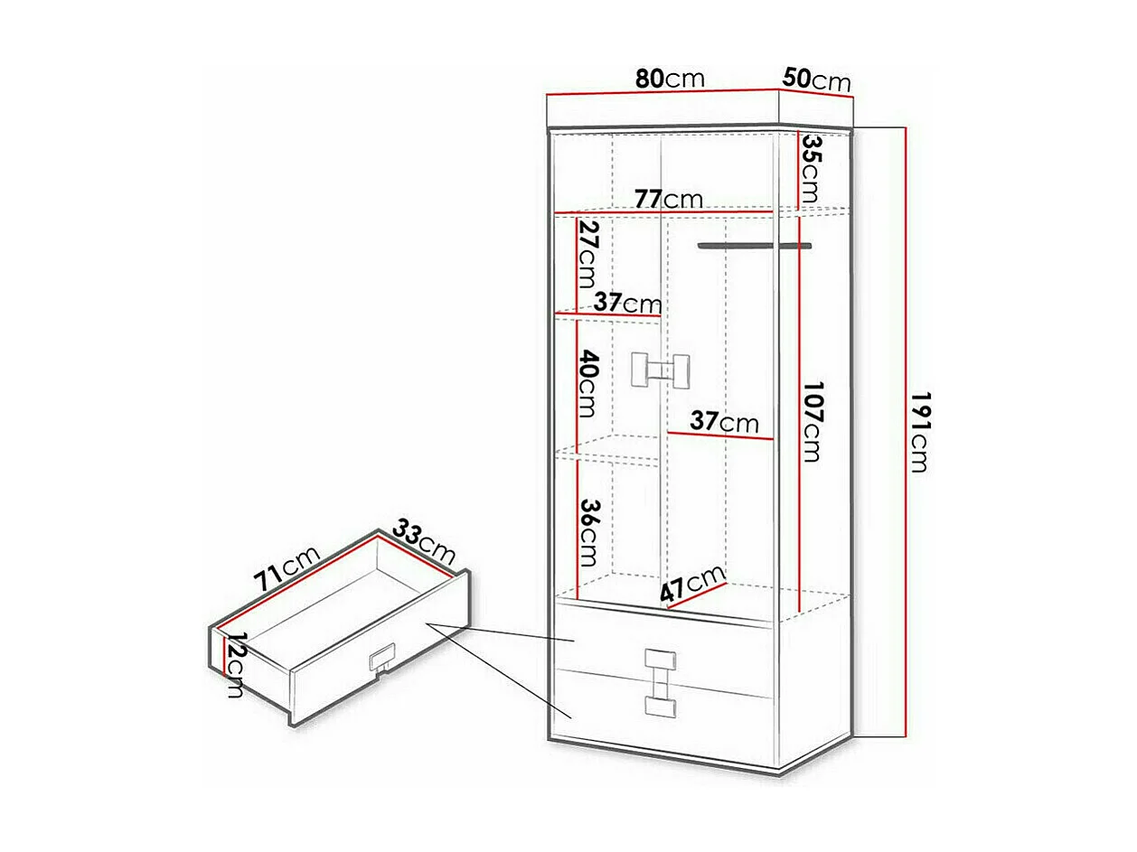 Armario Florevi 113, Roble Artisan, 191x80x50cm, Puertas de armario: Con bisagras