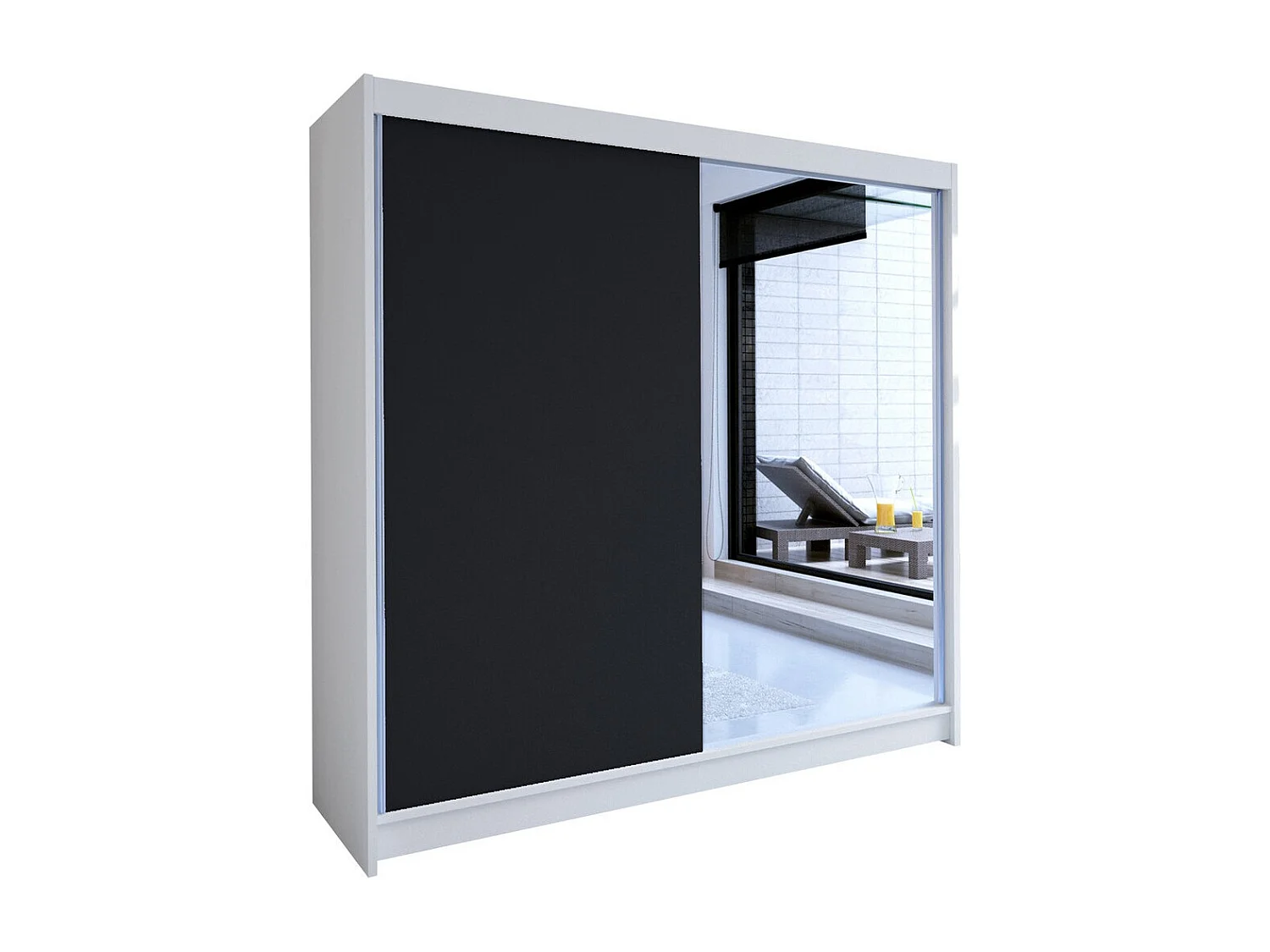 Armoire Closico 137, Blanc|Noir, 215x180x58cm, Portes d'armoire: Coulissantes