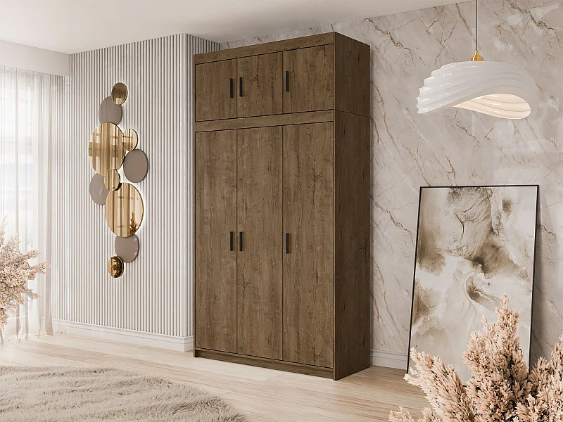 Armoire Novduni 104, Chêne de Lefkas, 246x133x53cm, Portes d'armoire: Avec des charnières