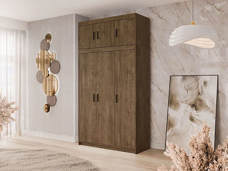 Armoire Novduni 104, Chêne de Lefkas, 246x133x53cm, Portes d'armoire: Avec des charnières