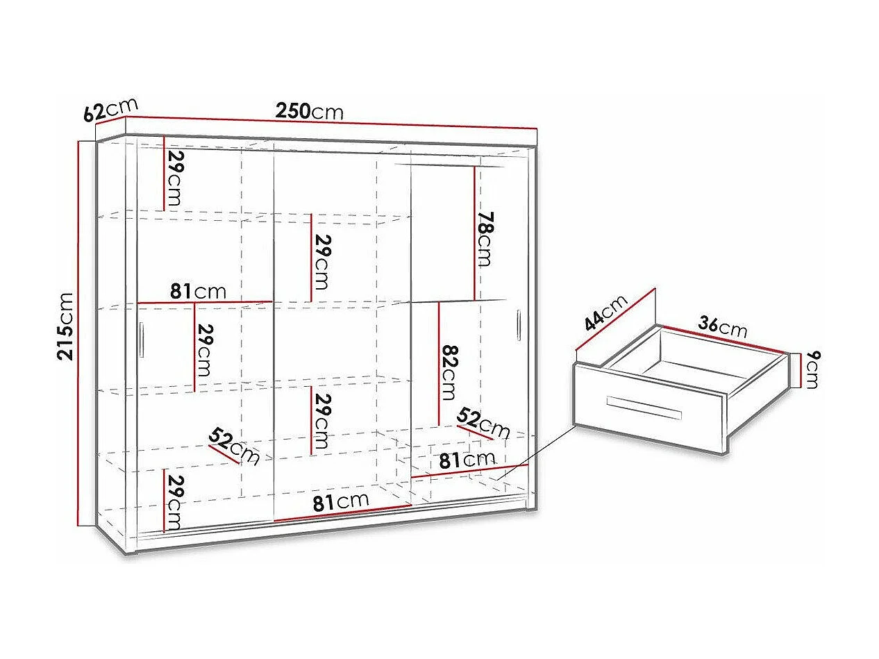 Armario Catromi 111, Blanco, 215x250x62cm, Puertas de armario: Correderas
