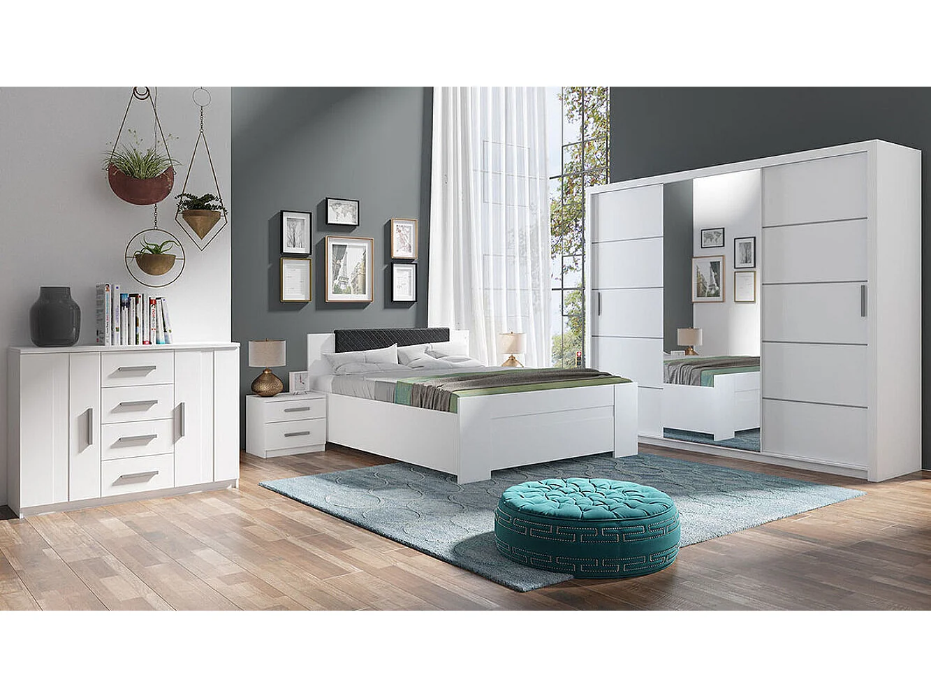 Armario Catromi 111, Blanco, 215x250x62cm, Puertas de armario: Correderas