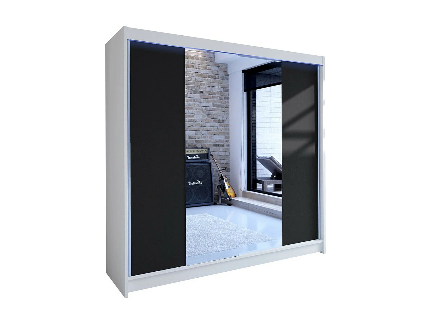 Armoire Closico 138, Blanc|Noir, 215x180x58cm, Portes d'armoire: Coulissantes