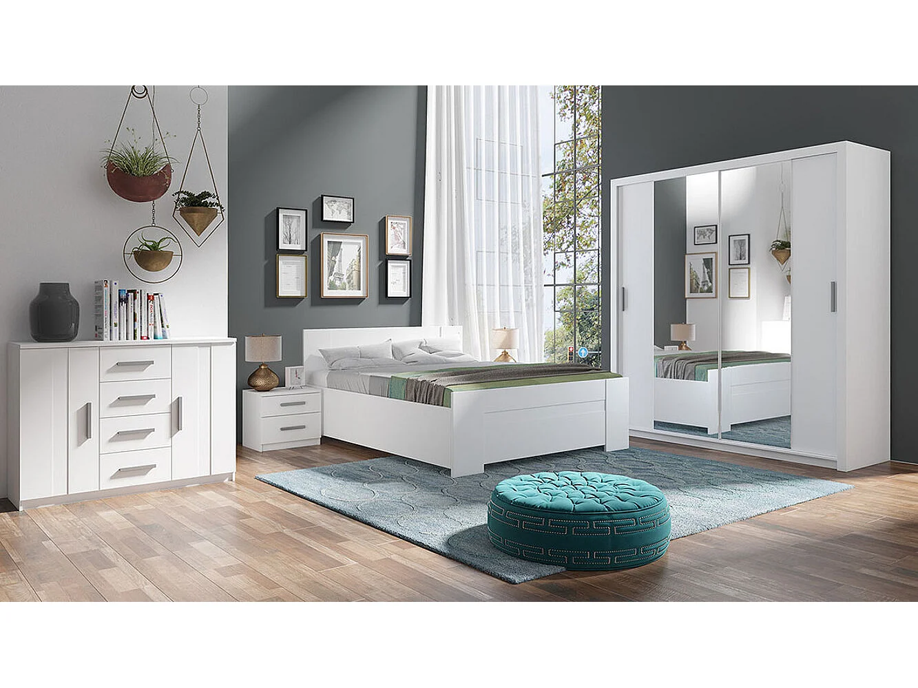 Armario Catromi 108, Blanco, 215x200x62cm, Puertas de armario: Correderas