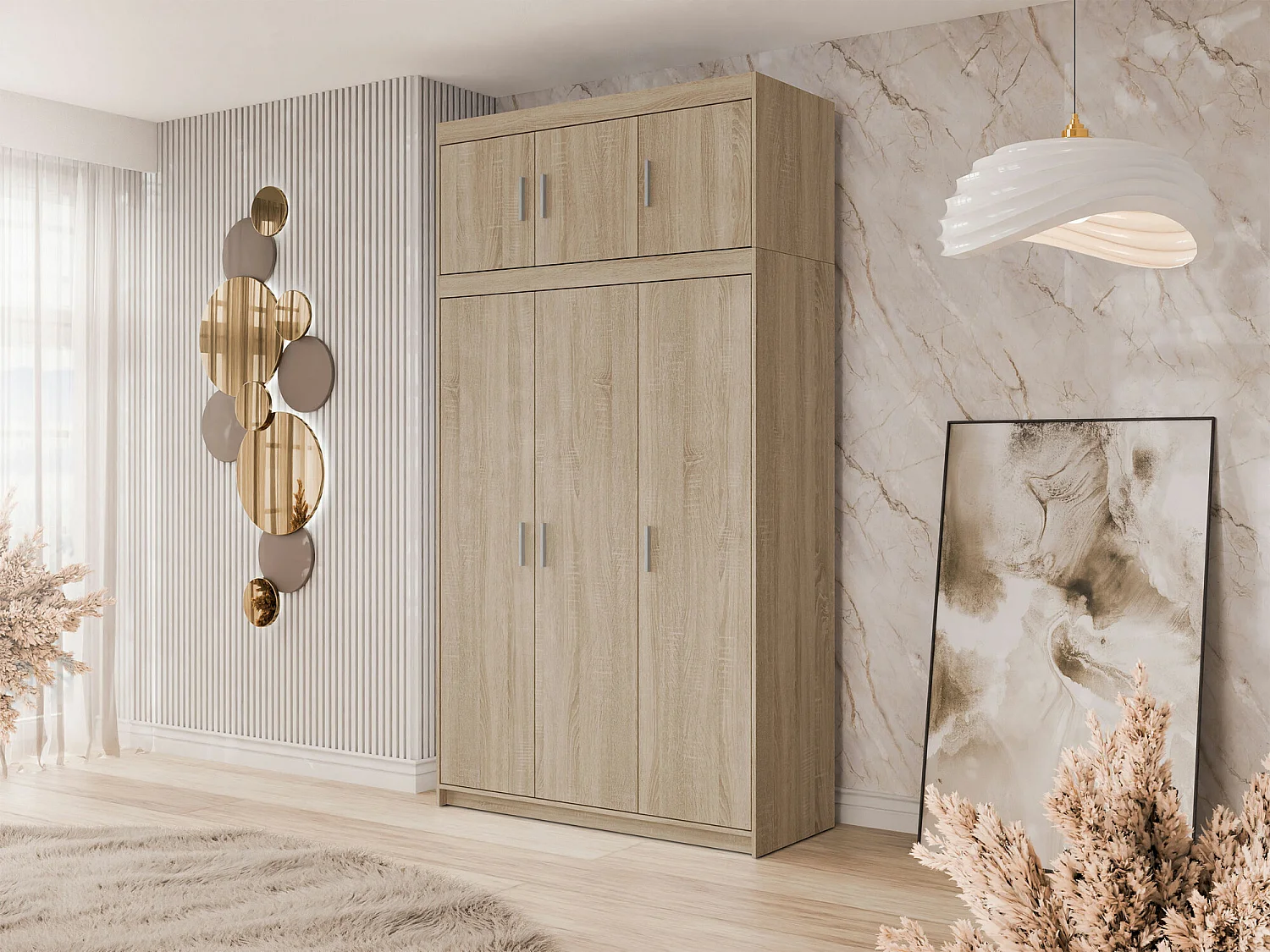 Armoire Novduni 104, Sonoma chêne, 246x133x53cm, Portes d'armoire: Avec des charnières