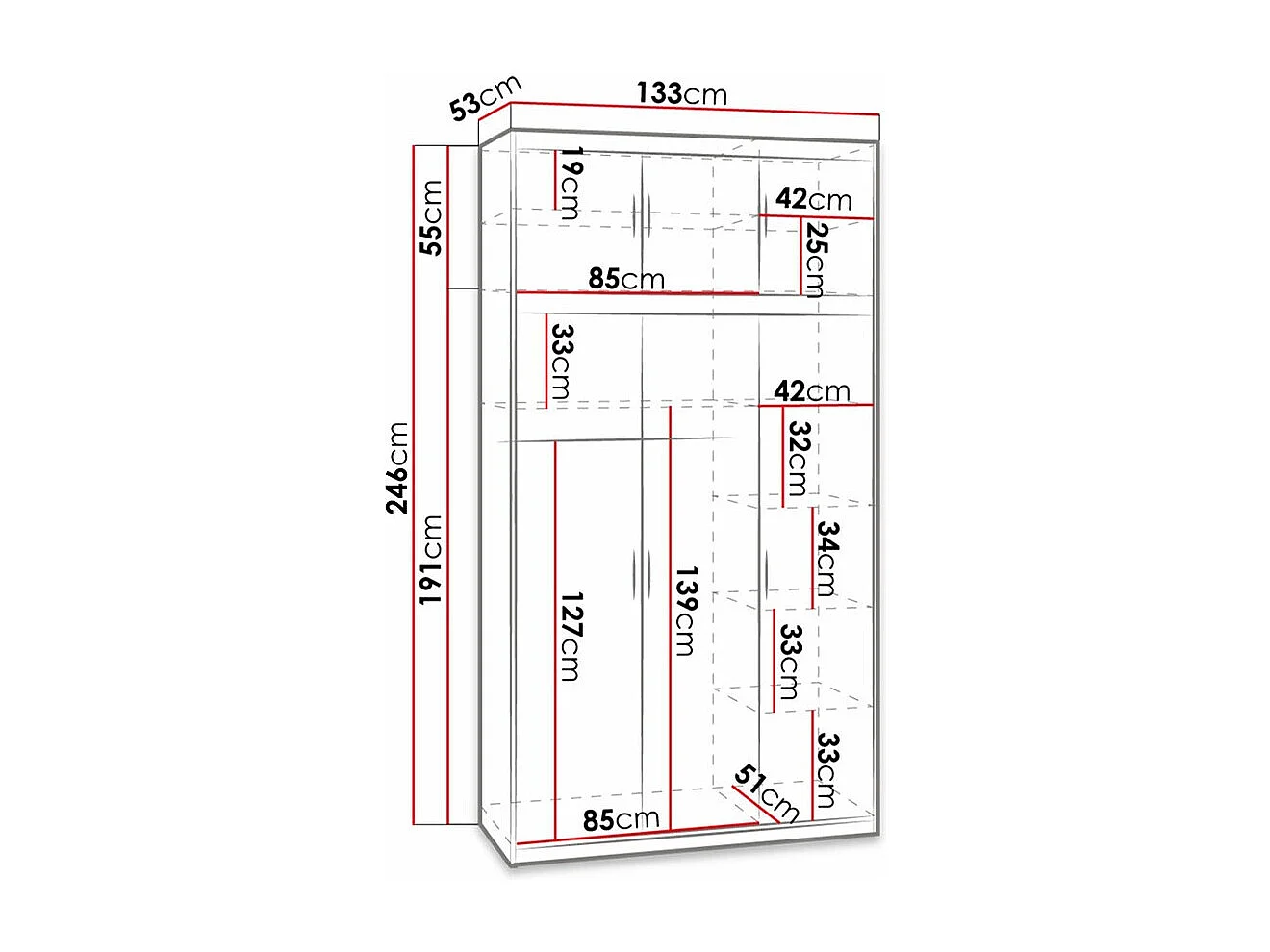 Armoire Novduni 104, Sonoma chêne, 246x133x53cm, Portes d'armoire: Avec des charnières