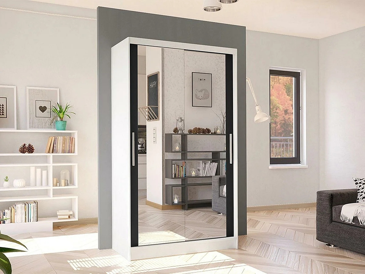 Armario Closico 165, Negro|Blanco, 200x100x58cm, Puertas de armario: Correderas